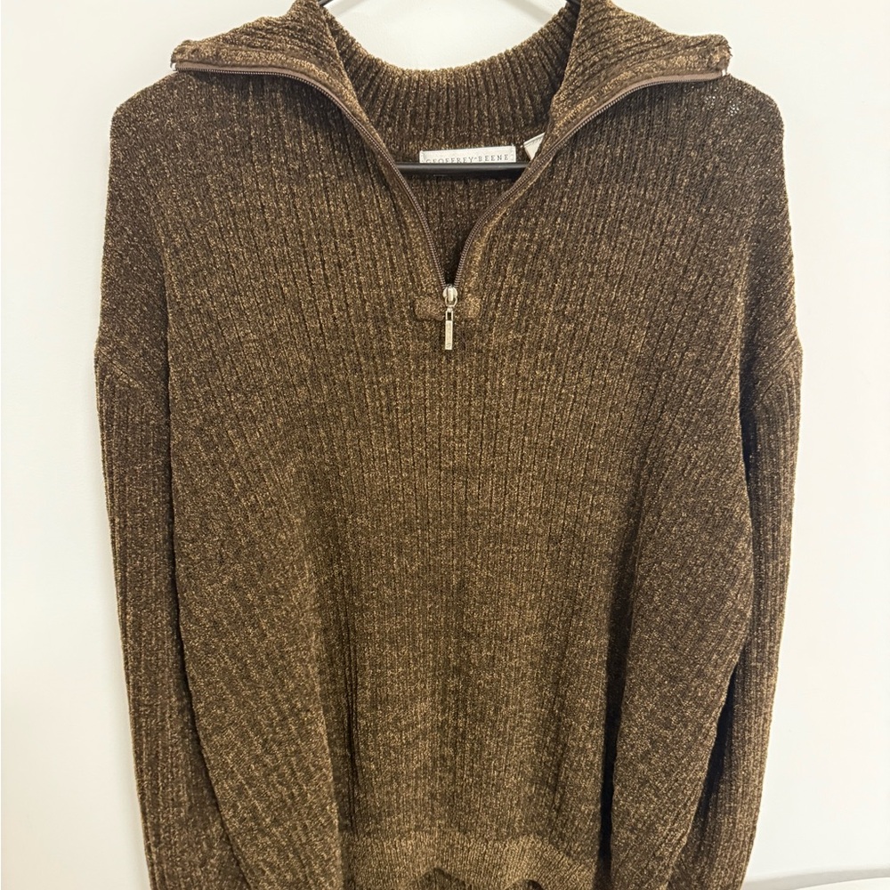 Geoffrey Beene Brown Zip-Up Sweater